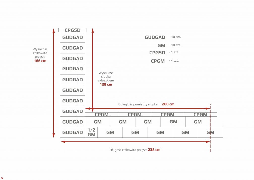 GORC GL38_GL22 - szeroki słupek + wąska podmurówka